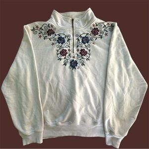 Alfred Dunner White Floral Embroidered Turtleneck Sweater